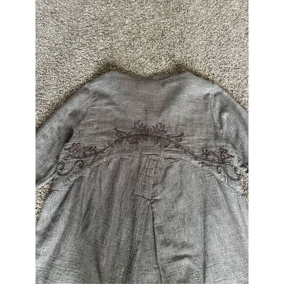 soft surroundings women’s L button down tunic embroidered top flowy gray cotton - Picture 7 of 16